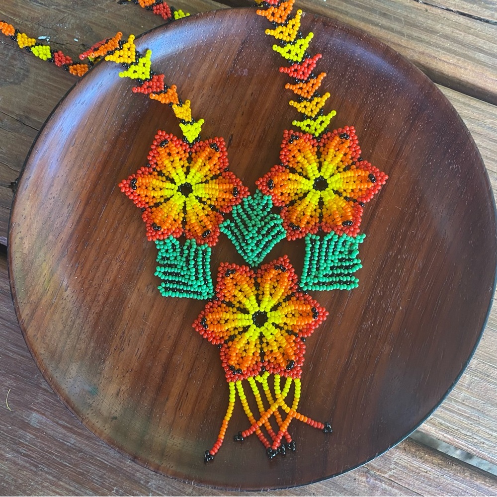 Vibrant Long Floral Beaded Necklace